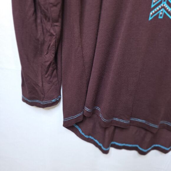 Cowgirl Hardware Womens Western Top Rhinestone Long Sleeve Sz L Lace Back Boho - Picture 7 of 12